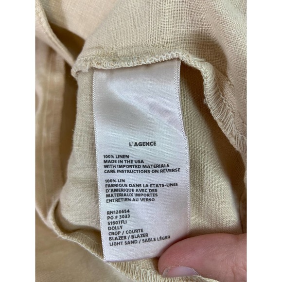 L'Agence Beige Dolly Cropped Double-Breasted Linen Blazer Size S - Picture 3 of 4